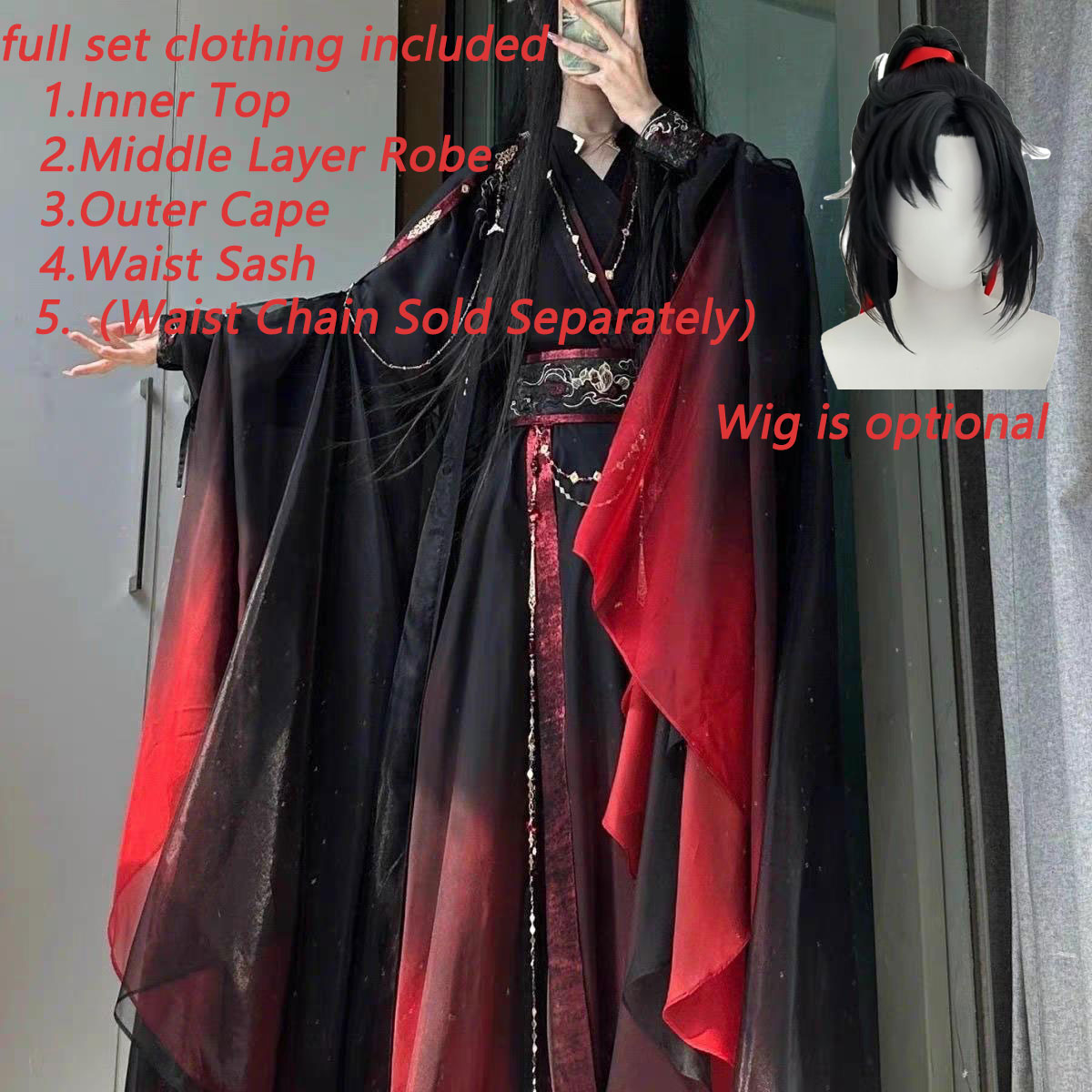 Anime Cosplay In Chinese - Unisex oude Chinese Xianxia-gewaad 4-delige set,
